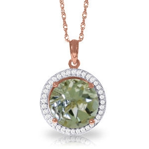 14K. SOLID GOLD DIAMONDS & GREEN AMETHYST NECKLACE (Rose Gold)